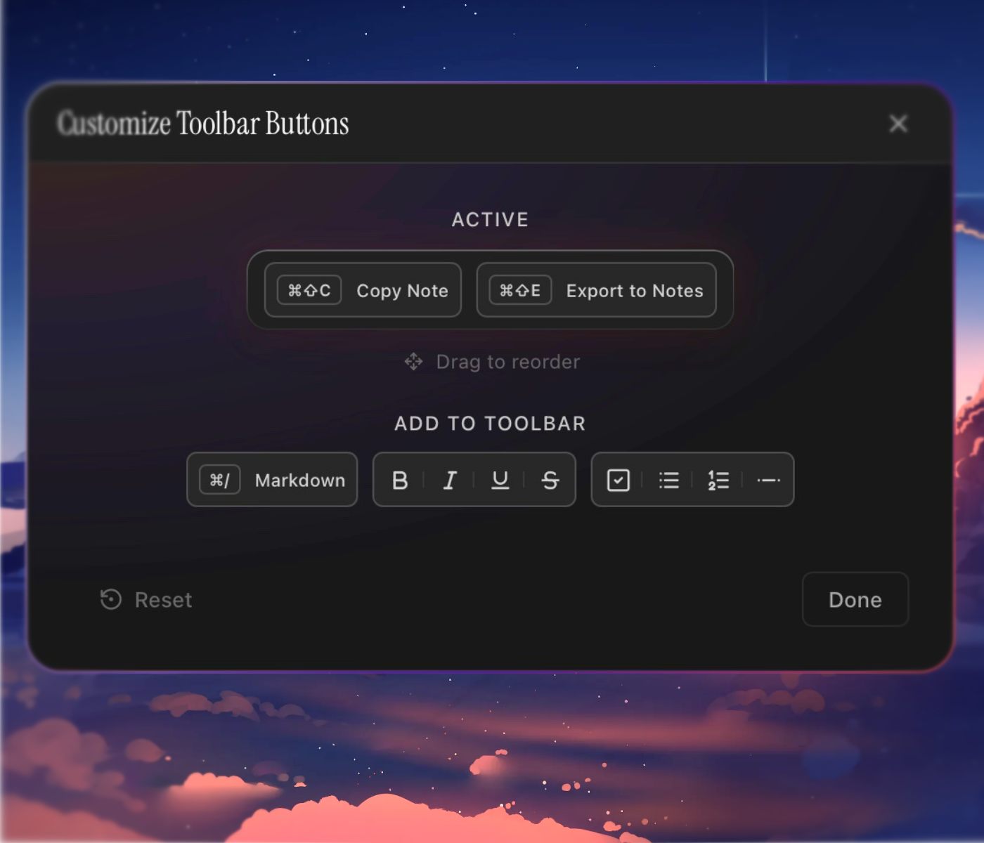 Customizable toolbar